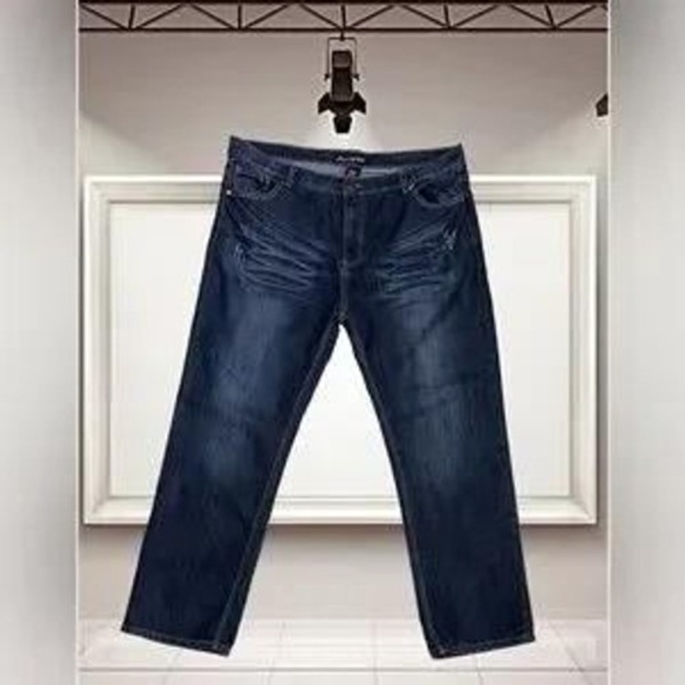 Jeanetix Mens Dark Wash Distressed Straight Leg Denim Jeans Size 44x32